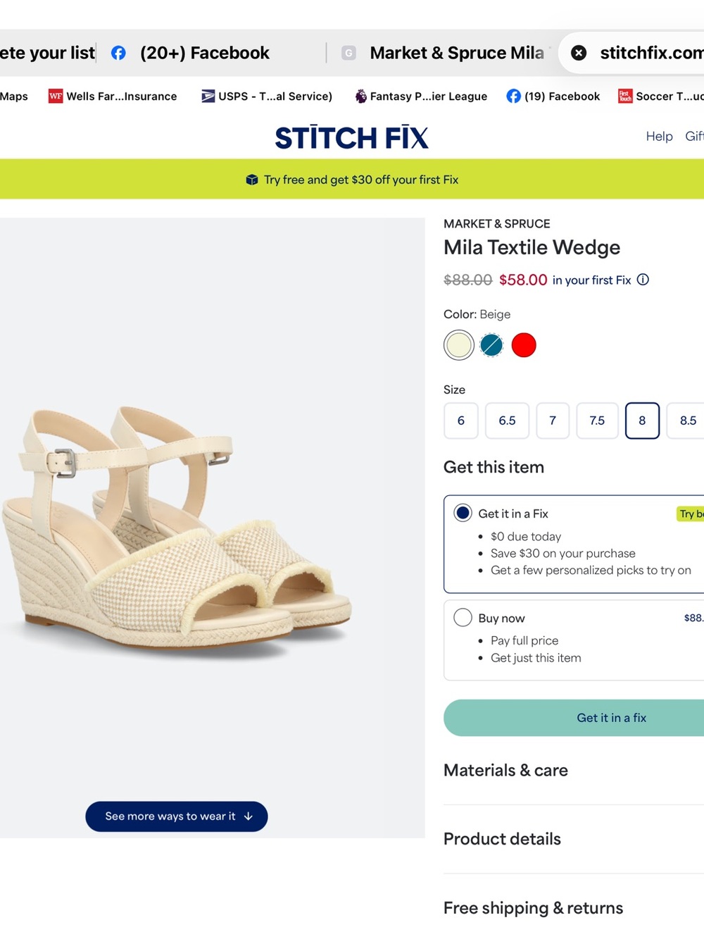 NEW Market & Spruce Mila Beige Textile Wedge Shoes Size 5 1/2 New Retail $88 - Picture 5 of 12